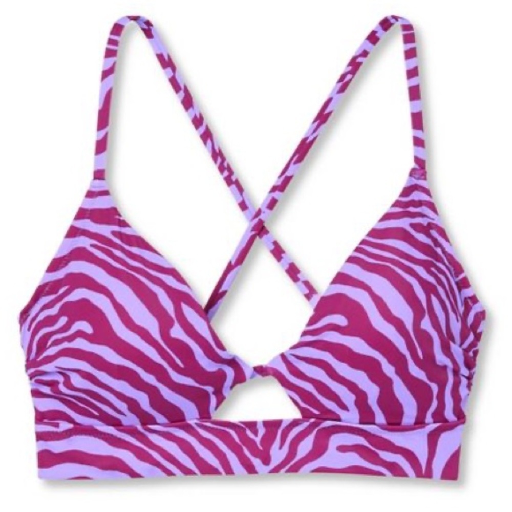 Shade & Shore Bikini Top 36D Longline Front Cut Out Underwire Pink Purple NWOT
